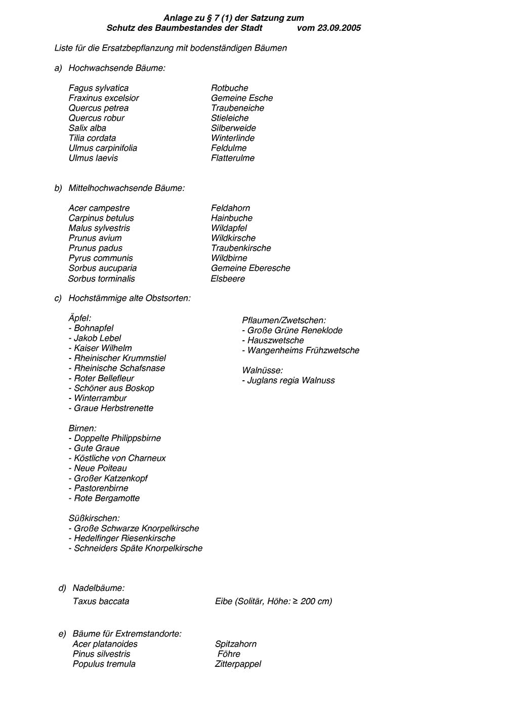 Beispiel Pflanzenliste heimische Gehölze